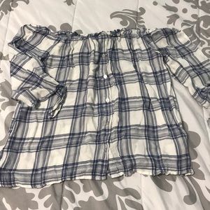off the shoulder Plaid shirt